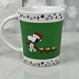 Peanuts Snoopy and Woodstock Christmas Mug Green White Ornaments Festive Holiday